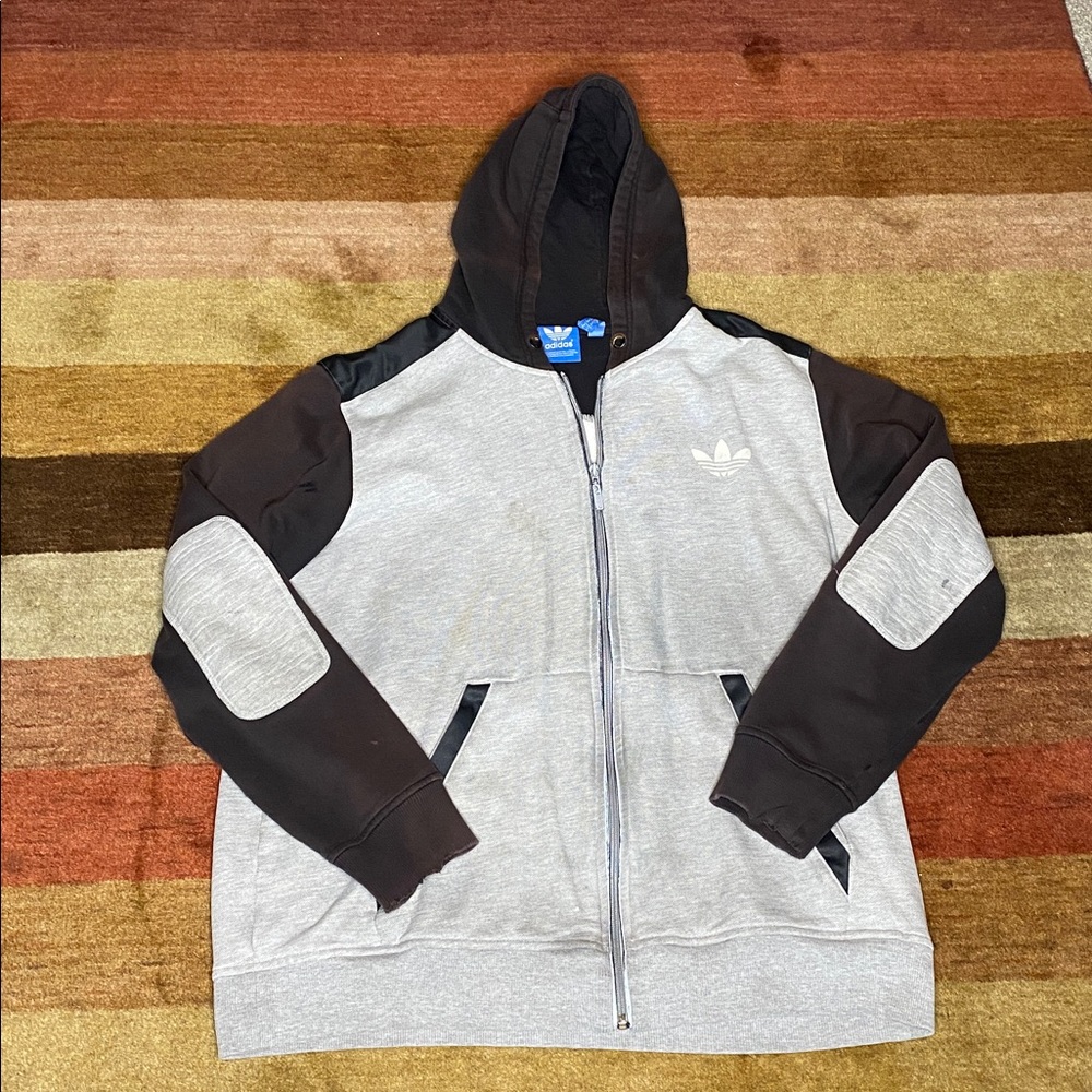 Adidas Two-Tone Gray and Black Zip-Up Hoodie
